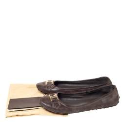 مملوكة مسبقًا Louis Vuitton Brown Suede Leather Oxford Ballet Flats Size 38.5