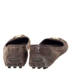 مملوكة مسبقًا Louis Vuitton Brown Suede Leather Oxford Ballet Flats Size 38.5
