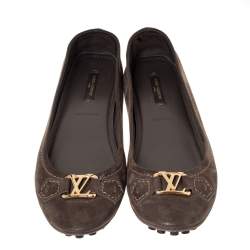 مملوكة مسبقًا Louis Vuitton Brown Suede Leather Oxford Ballet Flats Size 38.5