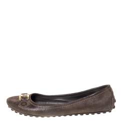 مملوكة مسبقًا Louis Vuitton Brown Suede Leather Oxford Ballet Flats Size 38.5