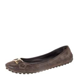 مملوكة مسبقًا Louis Vuitton Brown Suede Leather Oxford Ballet Flats Size 38.5