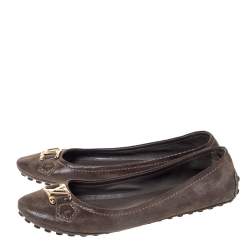 مملوكة مسبقًا Louis Vuitton Brown Suede Leather Oxford Ballet Flats Size 38.5