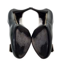 مملوكة مسبقًا حذاء كعب عالي لوي فيتون مزين بفيونكة جلد لامع أخضر مقاس 36