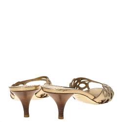 مملوكة مسبقًا Louis Vuitton Metallic Gold Laser Cut Leather Slide Sandals 38.5