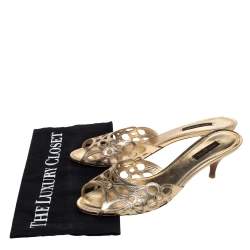 مملوكة مسبقًا Louis Vuitton Metallic Gold Laser Cut Leather Slide Sandals 38.5
