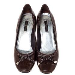 Pre Owned حذاء كعب عالي لوي فيتون مزين بفيونكة جلد بني مقاس 37