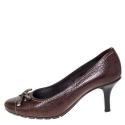 Pre Owned حذاء كعب عالي لوي فيتون مزين بفيونكة جلد بني مقاس 37