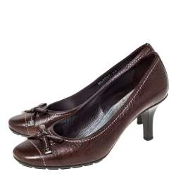 Pre Owned حذاء كعب عالي لوي فيتون مزين بفيونكة جلد بني مقاس 37