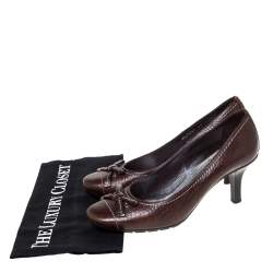 Pre Owned حذاء كعب عالي لوي فيتون مزين بفيونكة جلد بني مقاس 37