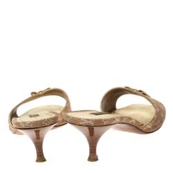 Louis Vuitton Brown Mini Lin Canvas Bow Slide Sandals Size 39