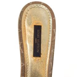 Louis Vuitton Brown Mini Lin Canvas Bow Slide Sandals Size 39