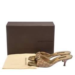 Louis Vuitton Brown Mini Lin Canvas Bow Slide Sandals Size 39