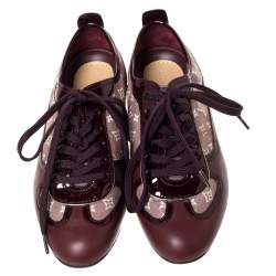 Louis Vuitton Burgundy Leather And Monogram Canvas Lace Up Sneakers Size 35