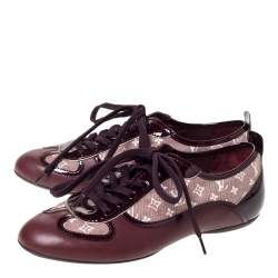 Louis Vuitton Burgundy Leather And Monogram Canvas Lace Up Sneakers Size 35