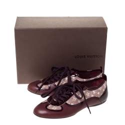 Louis Vuitton Burgundy Leather And Monogram Canvas Lace Up Sneakers Size 35