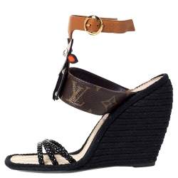 Louis Vuitton Multicolor Leather Tribal Mask Magic Spell Wedge Espadrille Ankle Cuff Sandals ...