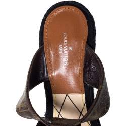 Pre Owned Louis Vuitton Multicolor Leather Tribal Mask Magic Spell Wedge Espadrille Ankle Cuff Sandals Size 37