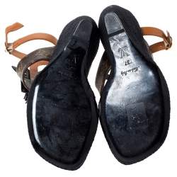 Pre Owned Louis Vuitton Multicolor Leather Tribal Mask Magic Spell Wedge Espadrille Ankle Cuff Sandals Size 37