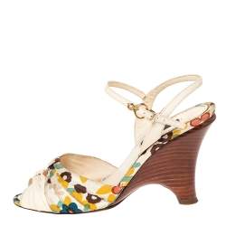 مملوكة مسبقًا Louis Vuitton Multicolor Floral Print Fabric And Leather Ankle Strap Wedge Sandals Size 35