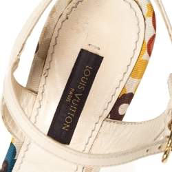 مملوكة مسبقًا Louis Vuitton Multicolor Floral Print Fabric And Leather Ankle Strap Wedge Sandals Size 35