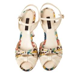 مملوكة مسبقًا Louis Vuitton Multicolor Floral Print Fabric And Leather Ankle Strap Wedge Sandals Size 35