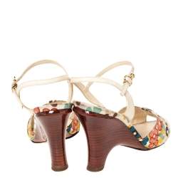 مملوكة مسبقًا Louis Vuitton Multicolor Floral Print Fabric And Leather Ankle Strap Wedge Sandals Size 35