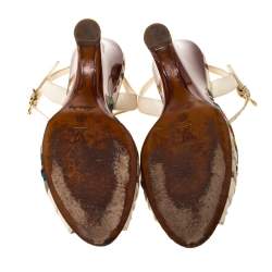 مملوكة مسبقًا Louis Vuitton Multicolor Floral Print Fabric And Leather Ankle Strap Wedge Sandals Size 35