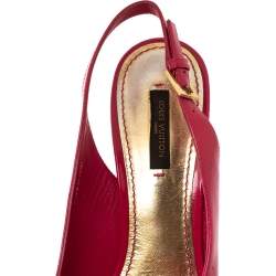 Pre Owned Louis Vuitton Pink Patent Floral Applique Wedge Espadrille Slingback Sandals Size 37