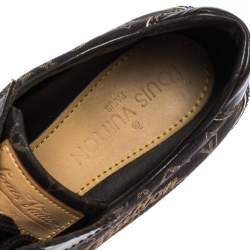Louis Vuitton Brown Leather And Monogram Canvas Lace Up Sneakers Size 38.5
