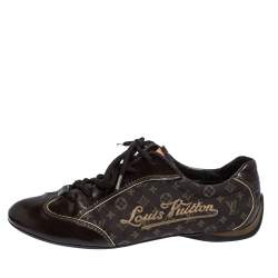 Louis Vuitton Brown Leather And Monogram Canvas Lace Up Sneakers Size 38.5