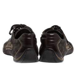 Louis Vuitton Brown Leather And Monogram Canvas Lace Up Sneakers Size 38.5