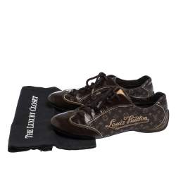 Louis Vuitton Brown Leather And Monogram Canvas Lace Up Sneakers Size 38.5