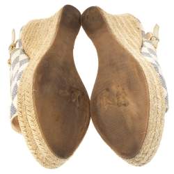 Pre Owned صندل لوي فيتون بفتحة كعب و بكعب روكي و بنعل سميك كانفاس دامييه أزرق سماوي مقاس 38