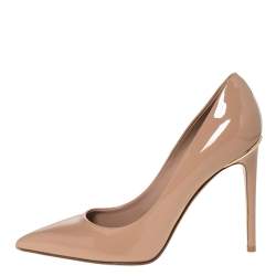 Pre Owned Louis Vuitton Beige Patent Leather Eyeline Pointed Toe Pumps Size 38.5