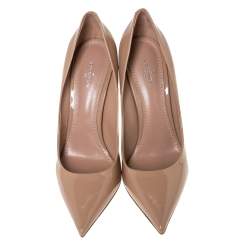 Pre Owned Louis Vuitton Beige Patent Leather Eyeline Pointed Toe Pumps Size 38.5