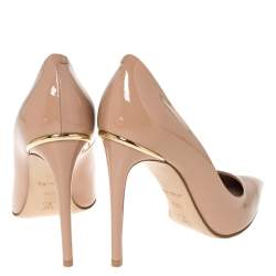 Pre Owned Louis Vuitton Beige Patent Leather Eyeline Pointed Toe Pumps Size 38.5