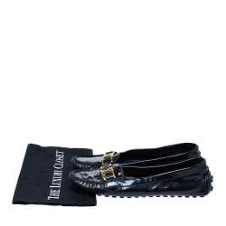 Pre Owned Louis Vuitton Black Patent Leather Logo Slip On Loafers Size 41