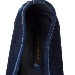 مملوك ة مسبقًا Louis Vuitton Blue Suede Leather Logo Ballet Flats Size 39.5