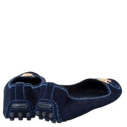مملوكة مسبقًا Louis Vuitton Blue Suede Leather Logo Ballet Flats Size 39.5