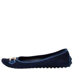 مملوكة مسبقًا Louis Vuitton Blue Suede Leather Logo Ballet Flats Size 39.5