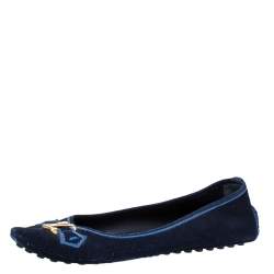 مملوكة مسبقًا Louis Vuitton Blue Suede Leather Logo Ballet Flats Size 39.5