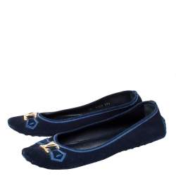 مملوكة مسبقًا Louis Vuitton Blue Suede Leather Logo Ballet Flats Size 39.5