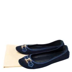 مملوكة مسبقًا Louis Vuitton Blue Suede Leather Logo Ballet Flats Size 39.5