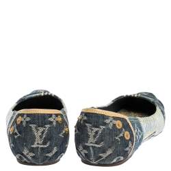 Pre Owned Louis Vuitton Blue Monogram Denim Ballet Flats Size 37.5
