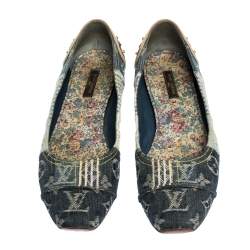 Pre Owned Louis Vuitton Blue Monogram Denim Ballet Flats Size 37.5