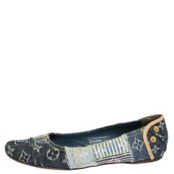 Pre Owned Louis Vuitton Blue Monogram Denim Ballet Flats Size 37.5