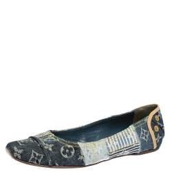 Pre Owned Louis Vuitton Blue Monogram Denim Ballet Flats Size 37.5