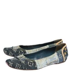 Pre Owned Louis Vuitton Blue Monogram Denim Ballet Flats Size 37.5