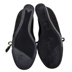 Pre Owned Louis Vuitton Black Monogram Embossed Suede And Leather Wedge Ankle Booties Size 39