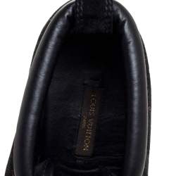 Pre Owned Louis Vuitton Black Monogram Embossed Suede And Leather Wedge Ankle Booties Size 39